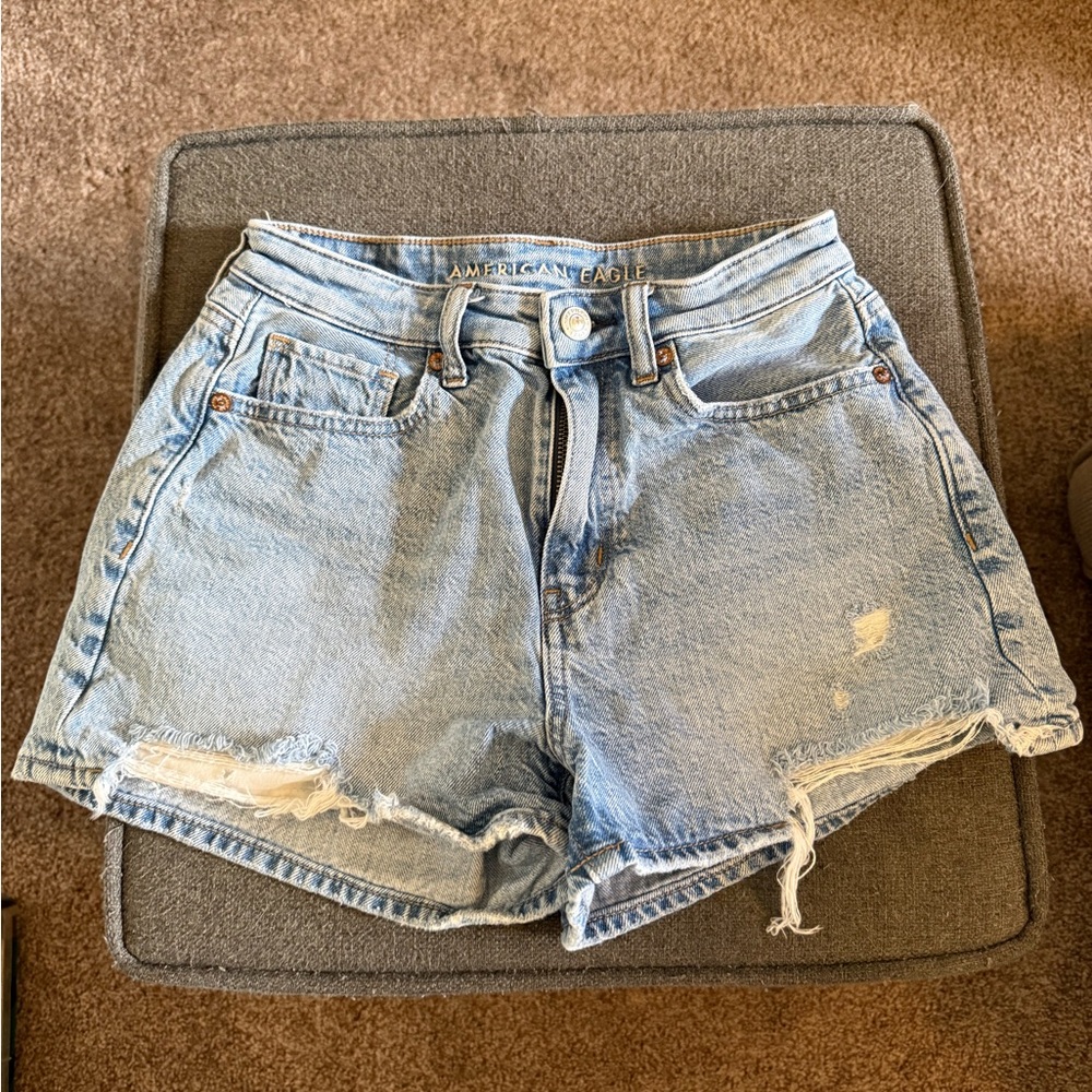 American Eagle Outfitters Women's Distressed Light Blue Jean Shorts